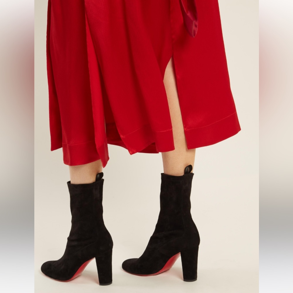 Auth Christian Louboutin Suede Stretch Mid  Gena 85 Boots . Eu 37.5 US 7.5